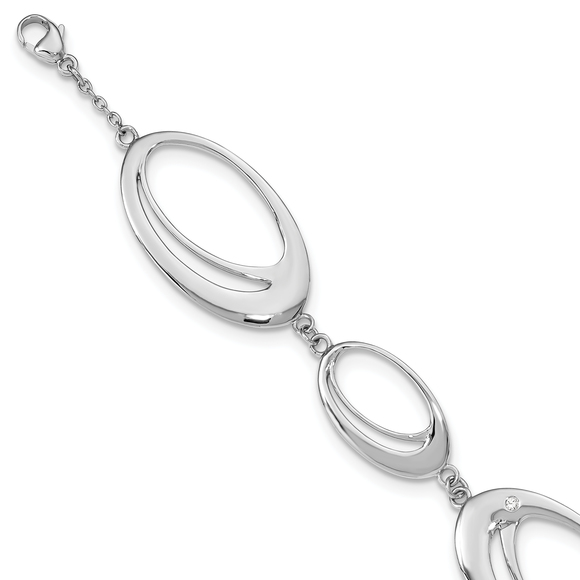 925 Sterling Silver Rhodium-plated Diamond 7 Inch Fancy Ovals Bracelet
